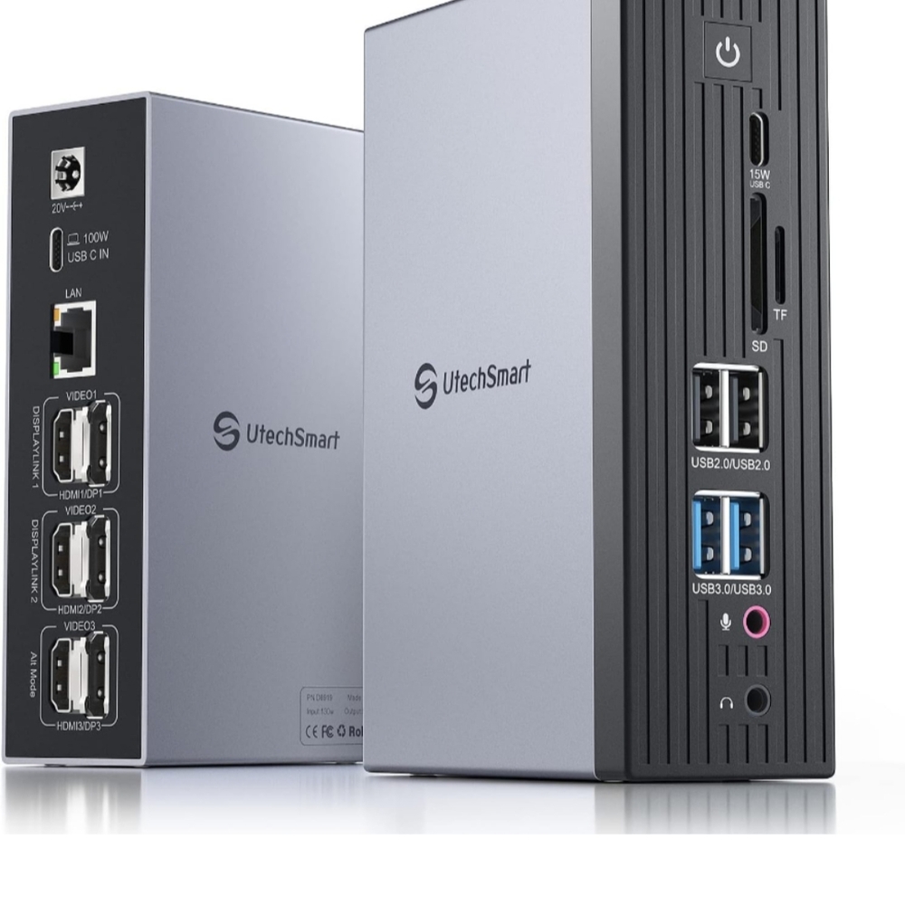Gray USB Hub with Multiple Ports For 3 Monitors